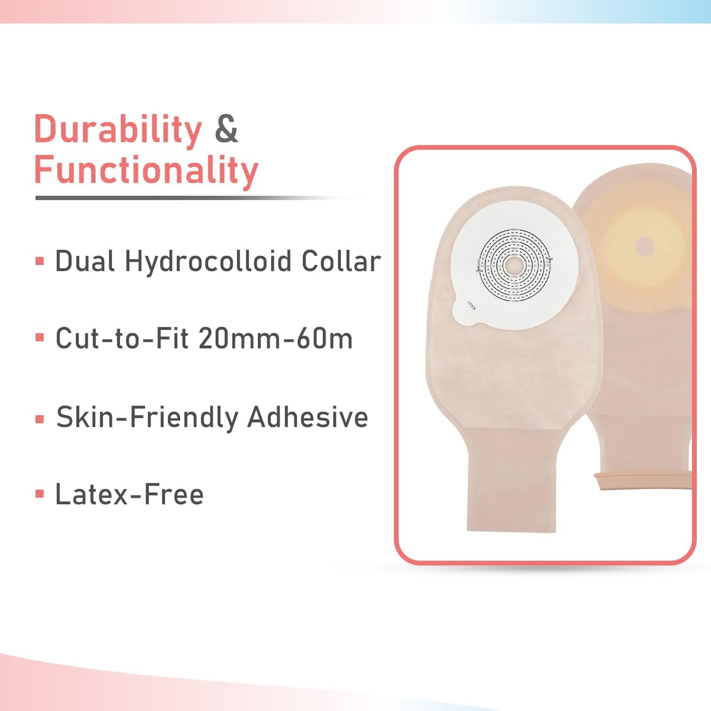 1 Piece Colostomy Pouch (Unique Dual Hydrocolloid Tape Collar) 10/box 2 Clips