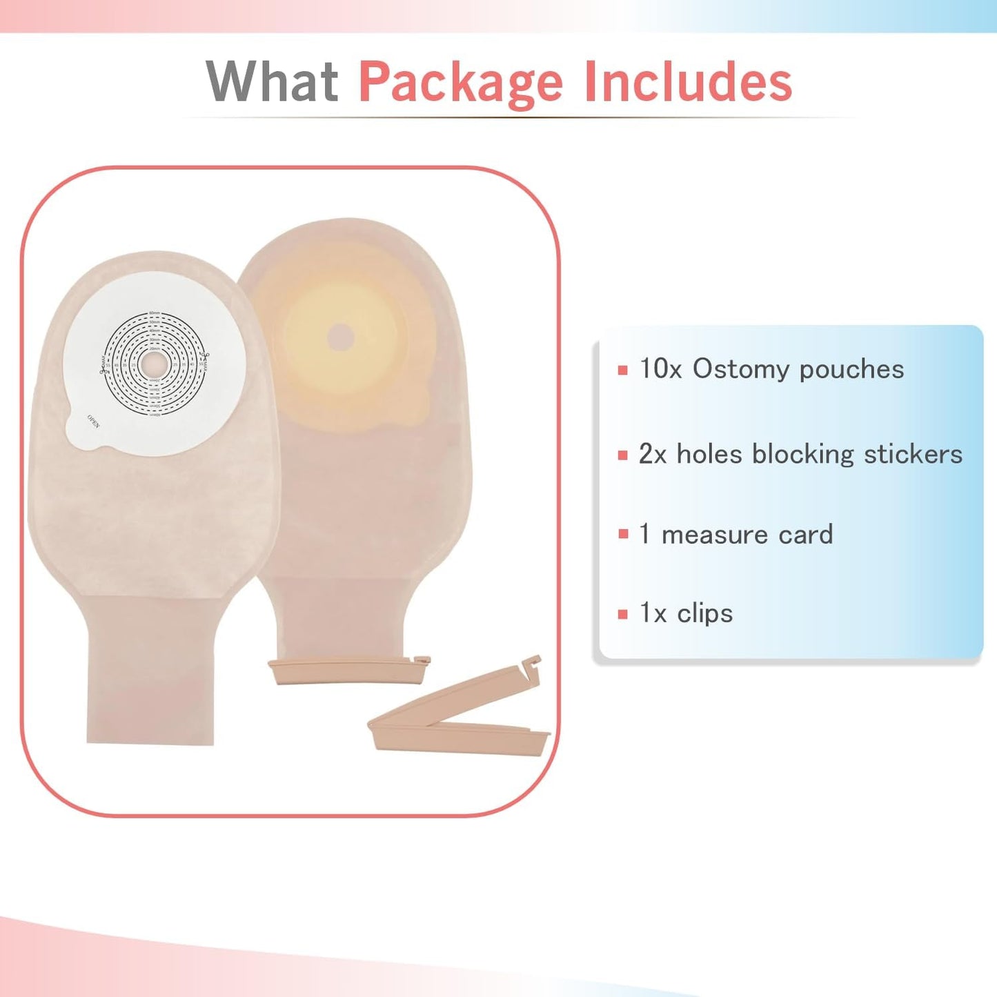 1 Piece Colostomy Pouch (Unique Dual Hydrocolloid Tape Collar) 10/box 2 Clips
