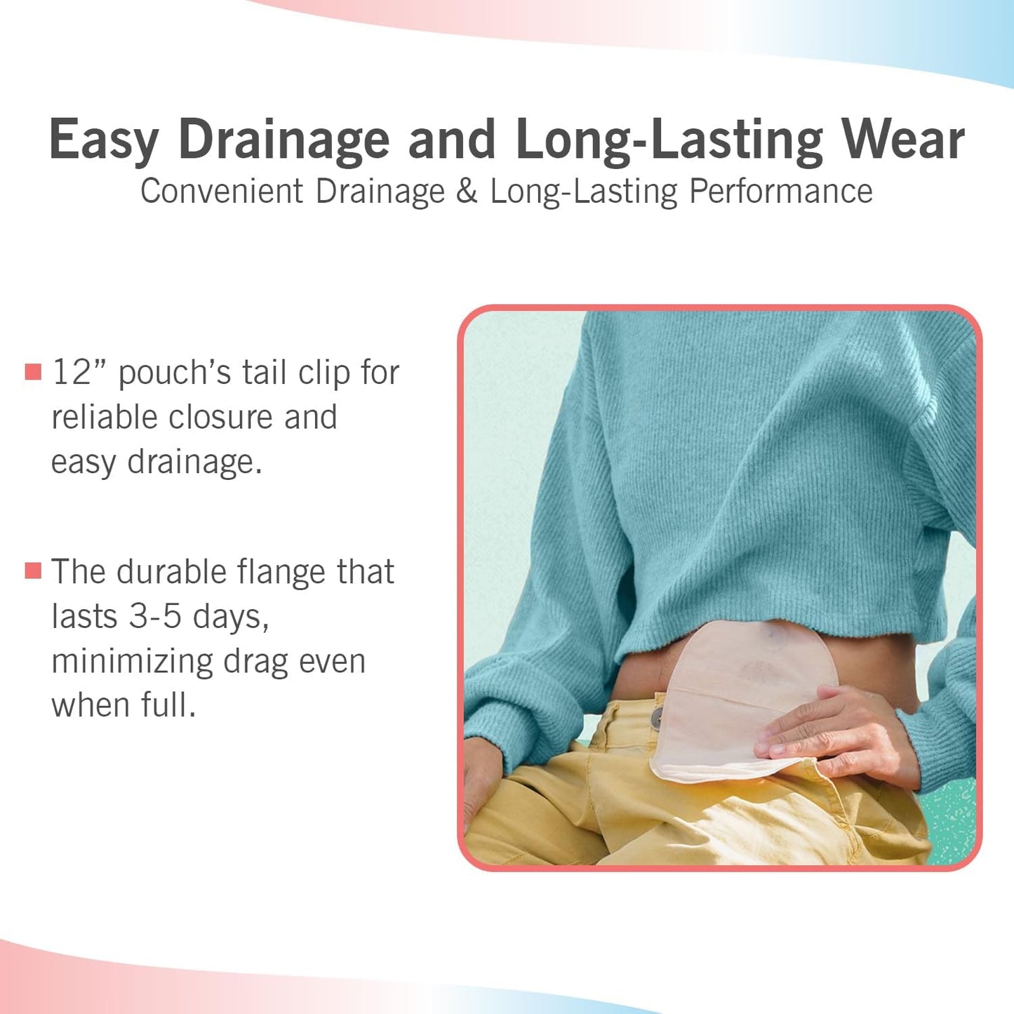 1 Piece Colostomy Pouch (Unique Dual Hydrocolloid Tape Collar) 10/box 2 Clips
