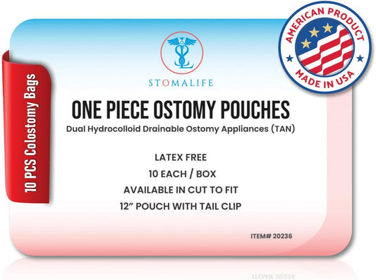 1 Piece Colostomy Pouch (Unique Dual Hydrocolloid Tape Collar) 10/box 2 Clips